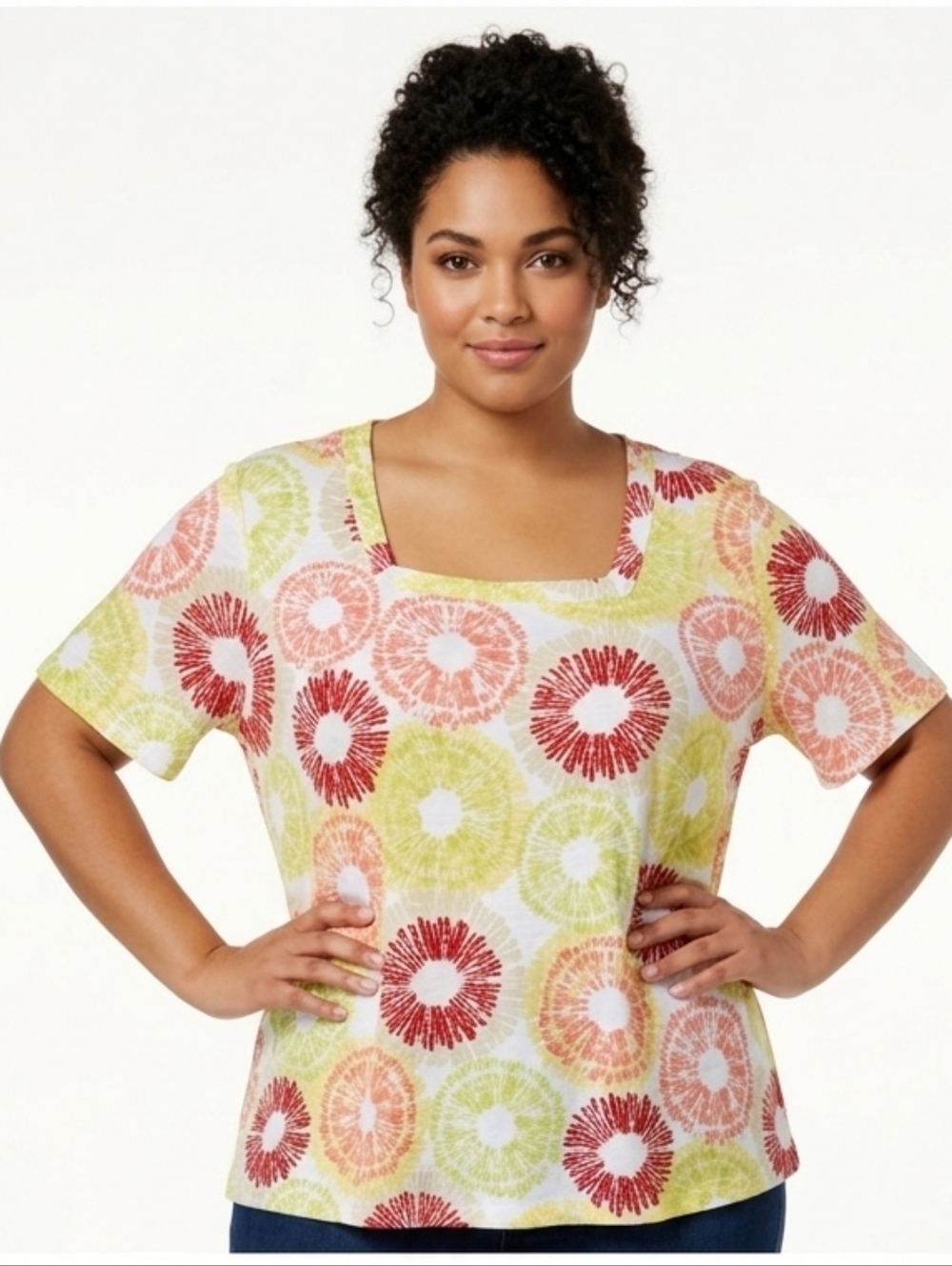 NWT JM Collection Colorful Burst Square-Neck Top (Runs Small)